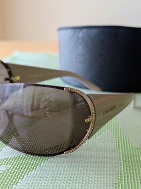Escada SES 631S Brown Shield Sunglasses w/ Crystal Accent